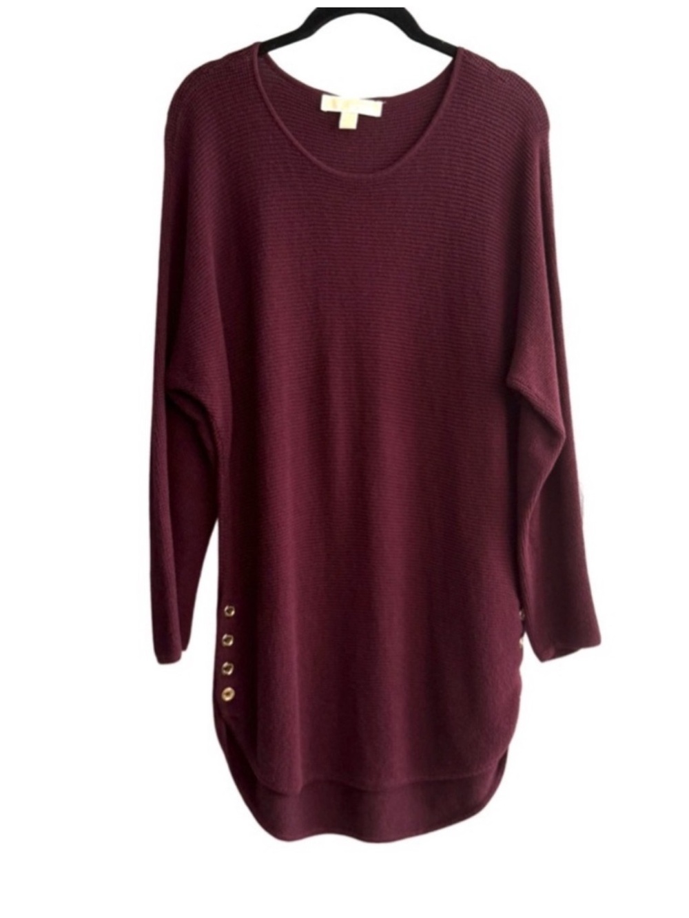 Michael Kors Long Sleeve Tunic Rib Knit Sweater Top Burgundy Red Size M